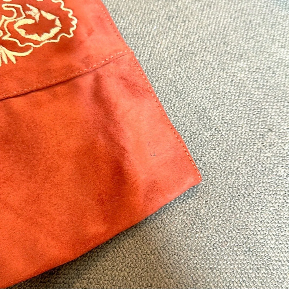 Kala Vella Rust Red Embroidered Suede Knee-High Heeled Boots - Picture 5 of 12